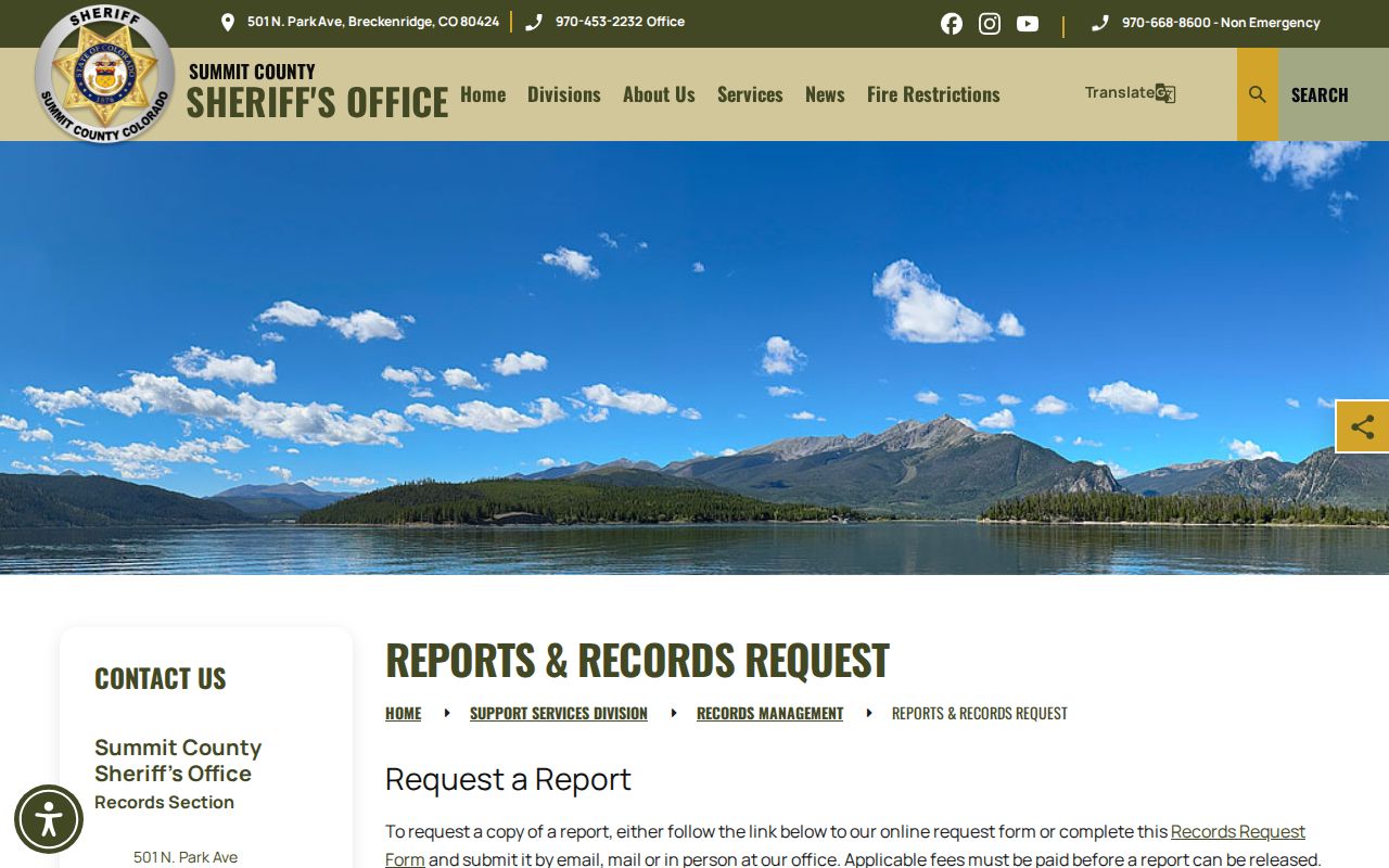 Summit County Sheriff records request instructions